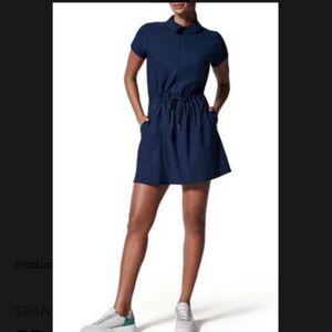 Spanx Sunshine Collared Drawstring Waist Dress Navy - Size Large